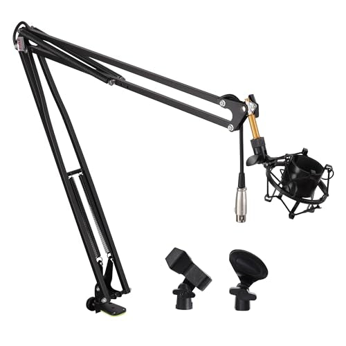 Pyle Suspension Mic Boom Stand Pro - Scissor Spring Arm Microphone Stand with Shock Mount, Adjustable Tilt & Extension, Perfect for Podcasts, Streaming, DJ Studio, Extends 3.9 ft - style: Boom stand