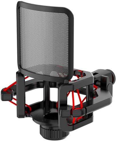 Microphone shock mount with Filter Screen Compatible with Lewitt RAY LCT-240 Pro LCT 440 Pure LCT 441 FLEX AKG C series Protruding Stems (d≤23 mm) (Red) - color: Red