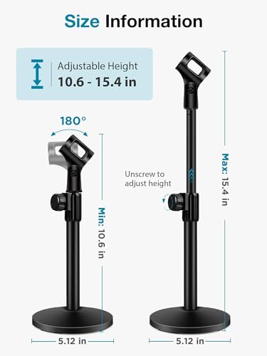 InnoGear Desktop Microphone Stand, 2 Pack Upgraded Adjustable Table Mic Stand with Mic Clip and 5/8" Male to 3/8" Female Screw for Blue Yeti Snowball Spark & Other Microphone