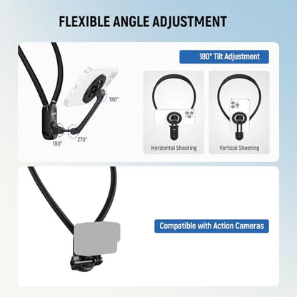 NEEWER Magnetic Neck Holder for Action Camera & Phone, Hands Free Tripod Chest Mount Compatible with GoPro DJI Insta360 Magsafe iPhone Android, Phone Holder for Video Recording POV Vlog, GP16 - style: GP-16(Black)