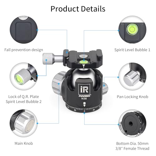 Low Profile Tripod Ball Head-INNOREL N36, Panoramic CNC Metal Camera Tripod Ball Head with Two 1/4" Screw Arca Swiss Quick Release Plates for Tripod,Monopod,DSLR,Camcorder, Max Load 44lbs/20kg - size: N36-Sliver
