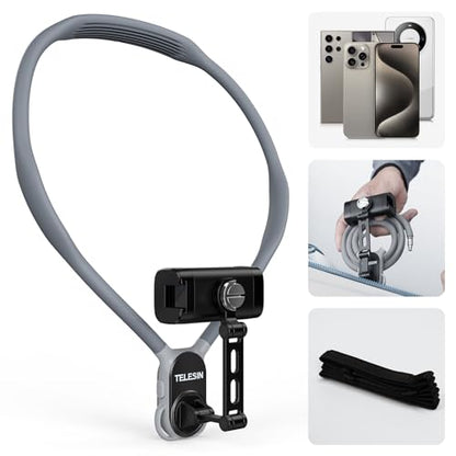 TELESIN Neck Phone Holder POV/Vlog Neck Mount for Phones with Phone Clip | Hands Free Phone Neck Holder w Chest Strap Neck Selfie Mount Video Recording for iPhone Samsung Google Pixel and All Phones