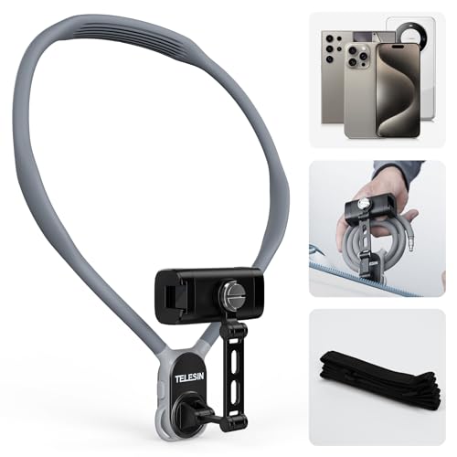 TELESIN Neck Phone Holder POV/Vlog Neck Mount for Phones with Phone Clip | Hands Free Phone Neck Holder w Chest Strap Neck Selfie Mount Video Recording for iPhone Samsung Google Pixel and All Phones