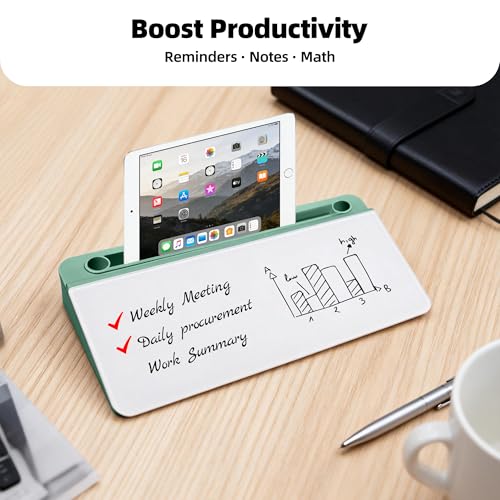 Desktop Whiteboard, Glass Dry Erase Board, Desk Board Buddy,Computer Keyboard Stand,Desk Whiteboard Organizer for Home,Office,School Supplies(Green) - color: Green