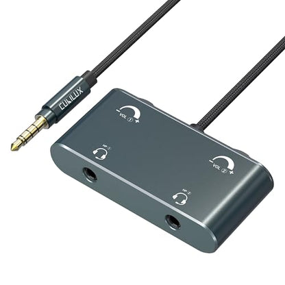 Cubilux 3.5mm Dual Headset Adapter with Volume Control, 1/8" to 2 TRRS Microphone Connector, Double Headphones Audio Splitter for 2 People Meeting, Recording, Online Training, Music Sharing