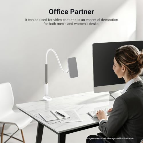 NEEWER Basics Magnetic Phone Stand for Desk, 360° Overhead Table Cellphone Holder Clamp Mount with Flexible Arm, Compatible with MagSafe iPhone Android Samsung for Bed Video Recording, PA151 White - style: PA151 White