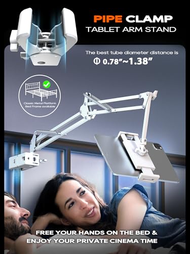 Gooseneck Phone Holder for Bed Desk, Tablet Stand Adjustable, Kindle iPad Holder for Phone Tablet Holder Mount fits iPhone Kindle 4-13" Device Valenties Day Gifts for Women (White (Clamp fo Tube)) - color: White (Clamp fo Tube)
