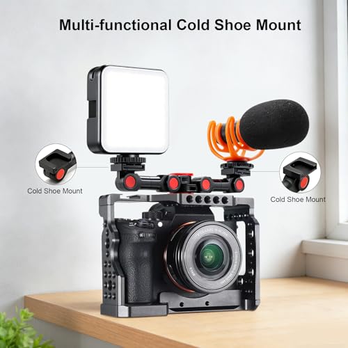 Dual Cold Shoe Mount, Extension Bar Universal Cold Shoe Adapter with Phone Holder Mount, 1/4" Thread Holes for Microphone,Led Video Light, Audio Recorder Monitors (68012)