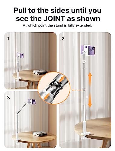 JSAUX Phone Holder for Desk and Bed Compatible with iPhone 16 15 14 13 12 Overhead Phone Mount Gooseneck Phone Stand Flexible 360 Lazy Long Arm Clamp Clip for Table Bedside [1-Pack, White] - color: White