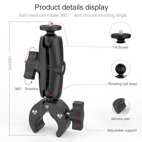 Taisioner Super Camera Clamp Mount 3.6" Socket Arm 360°Ball Head Magic Arm 1/4" Thread for Canon Nikon/Digital Camera/DSLR/Gopro/Insta360/LED Light(Gopro Adapter,Phone Holder) - size: 3.6"super clamp