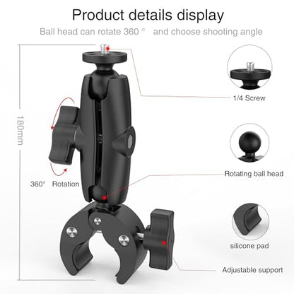 Taisioner Super Camera Clamp Mount 3.6" Socket Arm 360°Ball Head Magic Arm 1/4" Thread for Canon Nikon/Digital Camera/DSLR/Gopro/Insta360/LED Light(Gopro Adapter,Phone Holder) - size: 3.6"super clamp