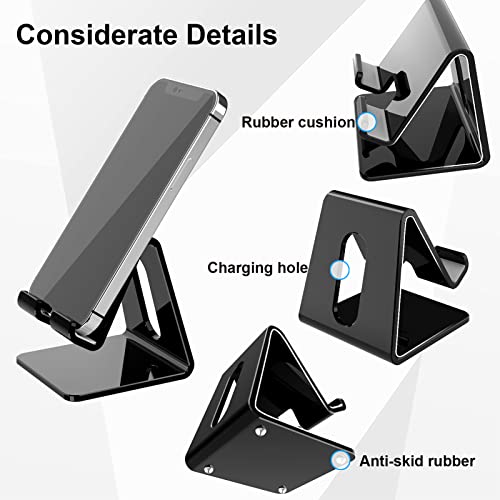 Crpich Acrylic Phone Stand, Ergonomic Design for Apple iPhone and Samsung Galaxy, Compatible with 4-8 Inch Screens, Black - color: 2-Black, size: 1 Pack