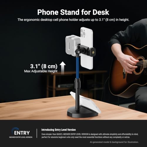 NEEWER ENTRY LEVEL VERSION Cell Phone Stand for Desk, Adjustable Office Bed Table Phone Holder Mount Compatible with iPhone Samsung Android for Video Recording Filming, 360° Rotation & 90° Tilt, DS030