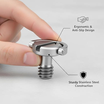 D-Type Screw with D-Ring, 2 Pack Camera Tripod Screws for Mounting Case and Quick Release Plates (Silver)