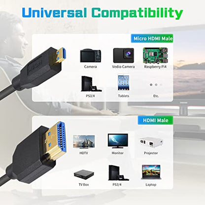 Duttek 8K Coiled Micro HDMI to HDMI Cable 1FT-4FT, 48Gbps HDMI to Micro HDMI 2.1 Cable Ultra Thin (8K@60Hz, 4K@240Hz) for Camera, Raspberry Pi 5 4, GoPro Hero, Cam Link Samsung G8,G9 and HDR Support - style: Micro HDMI to HDMI Male Coile Cable