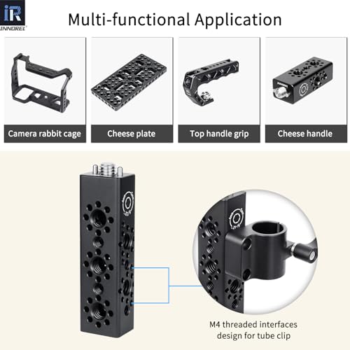 INNOREL CB3 CNC Aluminum Alloy Multi-Function Cheese Handle, Cheese Grip Extension Bar, Featuring 3/8" and 1/4" Arri Locating Holes for Camera Cage Frames, Cheese Plates, Any 3/8" Threaded Point - size: CB3