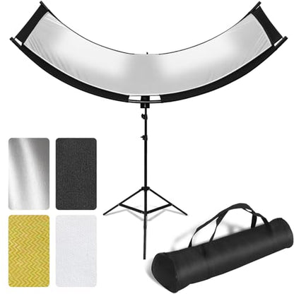 Clamshell Light Reflector Diffuser with Stand and Carrying Bag, 70"x24"/180x60cm Arclight Curved Lighting Reflector for Photo Studio Photography with White/Gold/Silver/Black Colors by MCCKLE