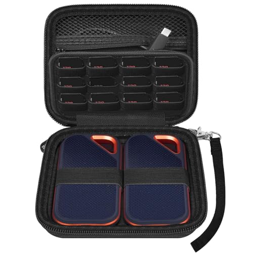 Case for SanDisk Extreme Portable SSD & Extreme PRO, Hard Shell Protective Storage Bag with Carabiner, Fits 1TB 2TB 4TB 8TB External Solid State Drive (Black, for 2 Hard Drives)