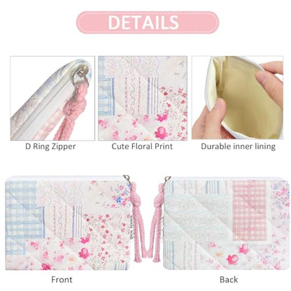 Cotton Quilted Floral Coin Purse Digital Camera Pouch with Cute Prints Zipper for Women Girls (FLOWER PATCH) - color: FLOWER PATCH