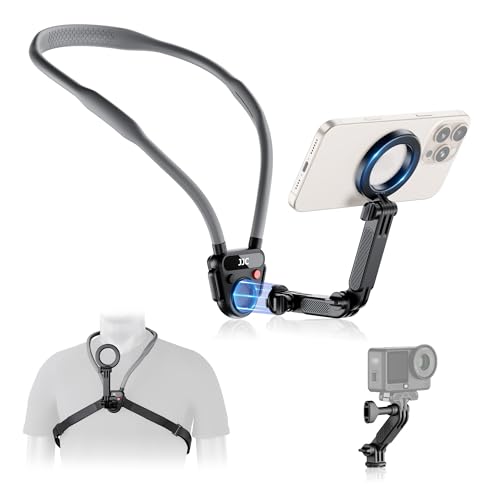 JJC Magnetic Neck Mount for Phone & Action Camera, POV Neck Holder for iPhone 17-12 Series Android Phones Gopro Insta360 with Quick Release & Angles Adjustment for Content Creating Video Filming - color: Black, size: For Cellphones & Action Cameras