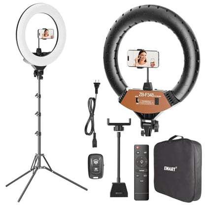 EMART 18-inch Ring Light with Stand, 2800-6500K LED Photography Lighting Kit with Phone Holder, Selfie Light for Vlog Live Streaming Video Makeup Tattoo Barber Studio