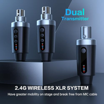 EBJ Wireless Microphone Transmitter Receiver 2.4Ghz, XLR Microphone Wireless System, Rechargeable Wireless Mic Adapter for Audio Mixer, Dynamic Mic, PA Speaker,electric guitar (M-04-2)