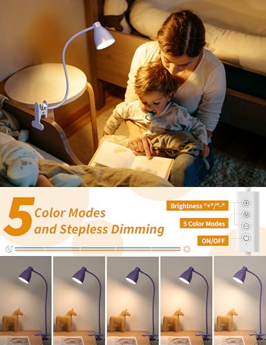 BOHON Desk Lamp with Clamp Clip on Light 5 Color 10 Brightness Lilac Purple | 10W 38 LED Flexible Gooseneck Clip Lamp, Auto Off Timer, Desk Lights for Office Home Bed Bedside Reading - color: Lilac Purple