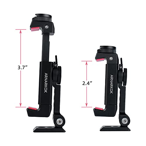Metal Phone Tripod Mount with Rotatable Cold Shoe for Microphone Mount, Compatible with iPhone & Android, Universal Tripod Adapter for Vlogging, Cell Phone Holder, Youtube, Video Creators Rig