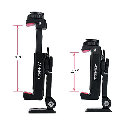 Metal Phone Tripod Mount with Rotatable Cold Shoe for Microphone Mount, Compatible with iPhone & Android, Universal Tripod Adapter for Vlogging, Cell Phone Holder, Youtube, Video Creators Rig