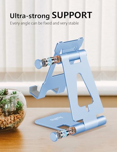 Aoviho Foldable Cell Phone Stand for Desk, Sky Blue | Adjustable Phone Holder, Compatible with iPhone 17 16 15 14, Samsung Galaxy, Portable Desktop Phone Dock - color: Sky Blue
