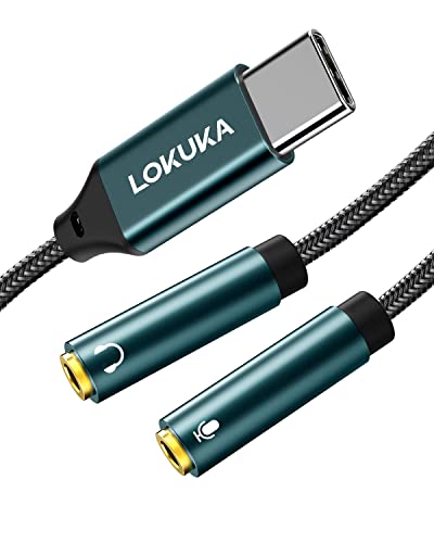 USB C to 2 TRS 3.5mm Headphone Mic Splitter Adapter, Build-in Hi-Res DAC Chip for Dual-Plug PC Gaming Headset to Type-C Laptop, Tablet, Mobile Phone, PS5, and More (12 inch) - color: Green, size: 1 FT