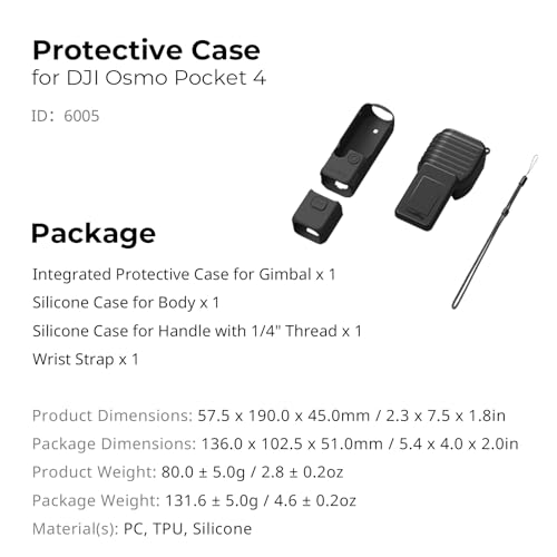 SMALLRIG Protective Cover Case Kit for DJI Osmo Pocket 4, Hard Shell and Silicone, Anti-Scratch Full Coverage Body Gimbal Screen Grip Handle, with Lanyard - 6005