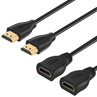 4K HDMI Extension Cable 1FT (2 Pack), High Speed 4K@60HZ HDMI Extender (Male to Female) Compatible for Xbox One S 360, PS5, PS4, Roku TV Stick, Blu Ray Player