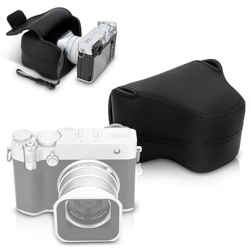 JJC Soft Neoprene Camera Case Pouch Bag for Fuji Fujifilm GFX100RF GFX 100RF with/without Original Lens Hood, GFX 100 RF Protective Storage with Inner Lanyard & Touch-Fastening Flap (NOT Fits GFX100) - size: for Fujifilm GFX100RF