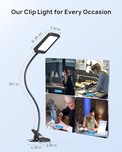 TROND LED Desk Lamp with Clamp, 1000LM Super Bright 3-Level Dimmable Desk Light 6000K Daylight, Extra-Long Flexible Gooseneck Clip on Light, Eye-Care Clamp Lamp for Painting, Workbench,Reading, Sewing - style: Type A Clip Lamp