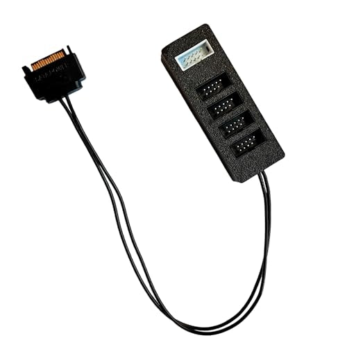 Airgoo Internal USB Hub, 9-Pin USB 2.0 Header Splitter - 1 to 4 Ports | S-ATA Powered, Magnetic Mount for PC Case, Plug-and-Play Expansion for LCD Screen / Front Panels / LED Controllers