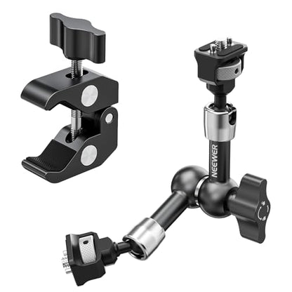 NEEWER 7" Articulating Magic Arm Clamp Mount with Super Clamp, Camera Monitor Mount with 1/4" 3/8" ARRI Locating Pins & Holes for DSLR Action Camera Video Light Compatible with SmallRig Cage, ST07C - style: ST07C w/Clamp
