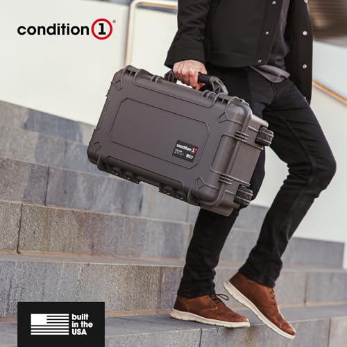 Condition 1 22" Large Rolling Lockable Hard Storage Case w/Padded Divider & Lid Organizer, Model 300, Waterproof Protective Box for Camera & Production Gear, Made in USA, 21.84"x13.82"x9" Black