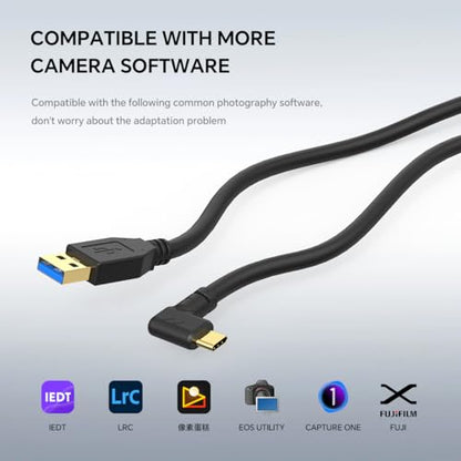 16ft USB-A to USB-C High-Speed Data Transfer Cable with Dual Magnetic Rings – Camera Connection Cable with Signal Boosting, Compatible with Hard Drives, Canon, Sony, Fujifilm, Nikon DSLR Cameras - color: L-Shaped, size: 16ft