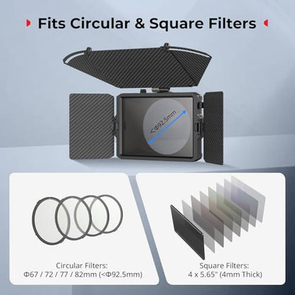 SmallRig Mini Matte Box Pro Flag Kit with Two 4 x 5.65 Filter Frame, Modular Anti-Glare System with Φ67/72/77/82-95mm Adapter Ring, Carbon Fiber Lightweight Design - size: Mini Matte Box Pro