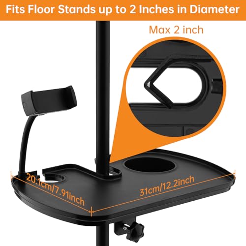 Microphone Stand Tray with Phone Holder, 12.2" Large Clamp On Shelf Table | Fits 0.4"-2" pole. Hold 9.9 lbs. Raised edge. Fits karaoke music stand studio concert floor lamp beach sunshade table storage
