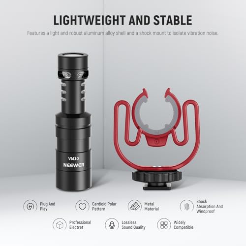 NEEWER Plug & Play Vlog Microphone for Camera, 20-20KHz Mini Supercardioid Mic Compatible with Sony Canon Nikon iPhone Samsung Android Tablet Mac with 3.5mm TRS USB C OTG Shock Mount Windscreen, VM10 - style: VM10