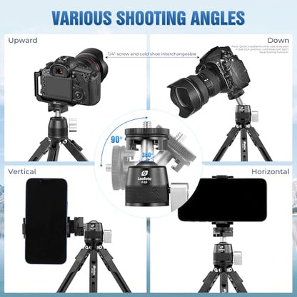 LEOFOTO 9.84" Aluminum Table Tripod with Ball Head for Camera, 360° Rotation Desktop Tripod with 1/4" Screw for Phone Adaptor/Projector/Sport Camera, Max Load 11lb - size: MT-03S with Ball Head