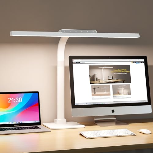 24W Desk Lamp for Home Office, Brightness Touch Control with Stable Base | Brightness Adjustable Gooseneck Tall Office Lights for Drawing,Reading,Crafts,Gaming,Workbench,Architect,Study, White - color: White, size: Head Length 23.62" with Base