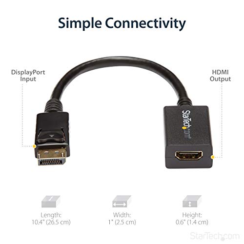 StarTech.com DP2HDMI2 DisplayPort to HDMI Video Adapter Converter | DisplayPort 1.2 to HDMI, Monitor/TV/display, Passive dongle, Latching DP++, OS independent, 1080p 60Hz, 7.1ch audio, HDCP 1.4 - size: 8 inches