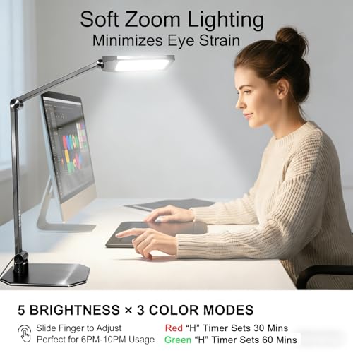 NS Pro LED Desk Lamp with Remote, Eye-Caring CRI95+ Dimmable Light, 3000K–6000K Adjustable Color Temperature, Flexible Clamp or Base Mount, Memory Function Desk Lamp for Office, Study & Zoom Meetings