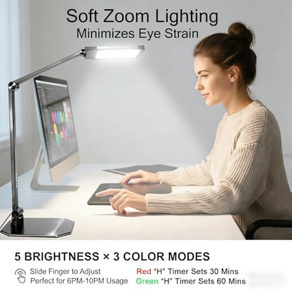 NS Pro LED Desk Lamp with Remote, Eye-Caring CRI95+ Dimmable Light, 3000K–6000K Adjustable Color Temperature, Flexible Clamp or Base Mount, Memory Function Desk Lamp for Office, Study & Zoom Meetings