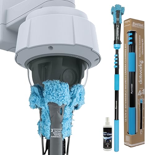 DomeWizard™ Compact Security Camera Cleaning Kit with Pole – Streak-Free Lens Cleaner for Dome, PTZ, Mini Dome & Bullet Cameras – Reusable Microfiber Mitt + 8oz Cleaning Solution - size: 13' Cleaning Kit