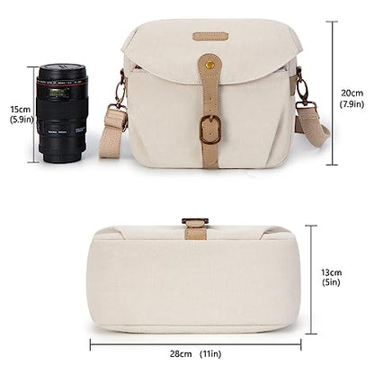 BAGSMART Canvas Crossbody Camera Bag with Rain Cover Women Men, Ivory White | SLR DSLR Camera Case, Compact Camera Shoulder Bag - color: 02-Ivory White