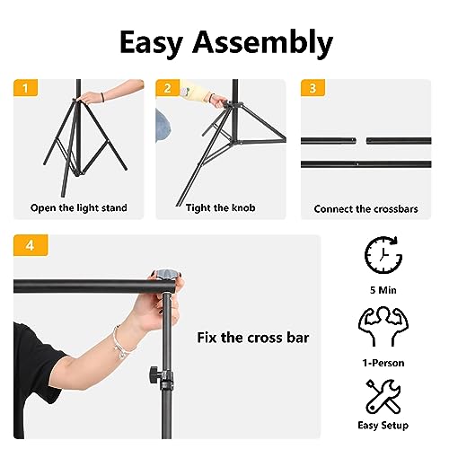 ShowMaven Green Screen Backdrop with Stand, 5x6.5ft Adjustable Photo Backdrop Stand with Flat Base, 4 Clamps and Backdrop for Meeting, Photography, Parties (5x8.5ft) - size: 5x8.5 ft
